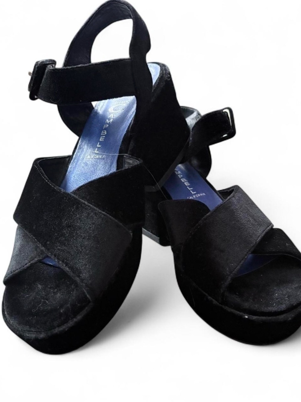 Black Velvet Platform Sandals - Women's